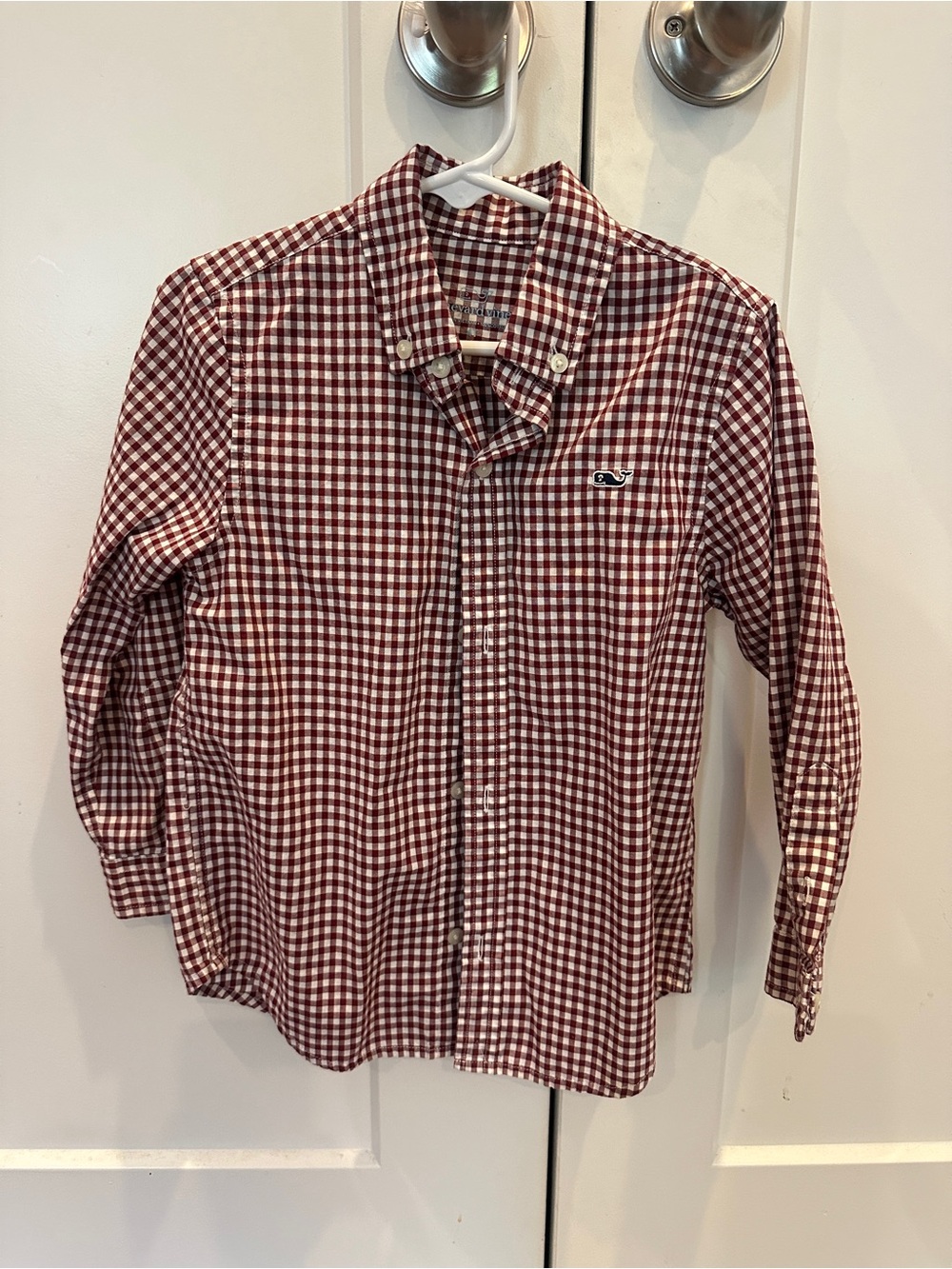 Vineyard Vines Boys Burgundy and White Gingham Button-Down Shirt